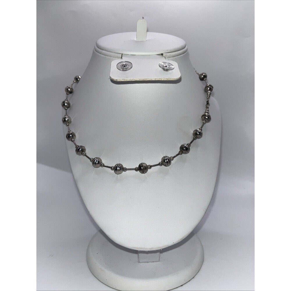 Vtg 925 Sterling Silver Necklace 16” Bead Ball 14g Navajo Pearls Style Ribbed